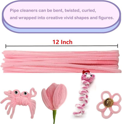 Cldamecy 100 pcs Light Pink Pipe Cleaners with 20 pcs Googly Eyes,Chenille Stems for Craft Project,Craft Pipe Cleaners for DIY Projects,Arts and Holiday Decoration