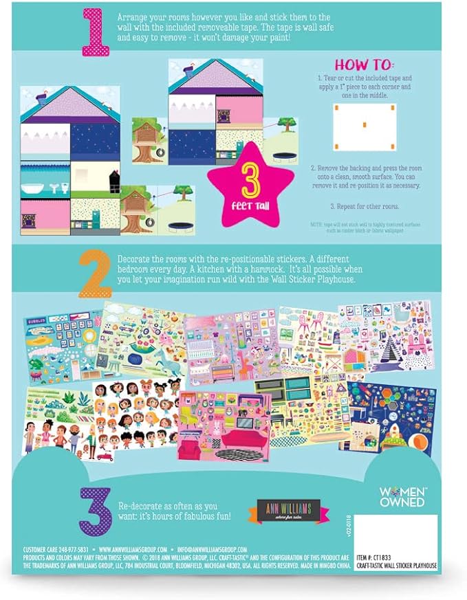 Craft-tastic Jr – Wall Sticker Playhouse – 3-Foot Tall Dreamhouse with Over 650 Reusable Stickers