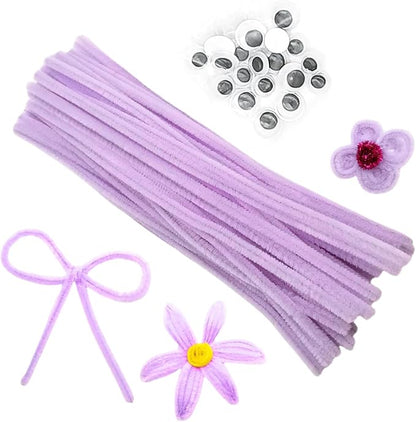Cldamecy 100 pcs Light Purple Pipe Cleaners with 20 pcs Googly Eyes,Chenille Stems for Craft Project,Craft Pipe Cleaners for DIY Projects,Arts and Holiday Decoration