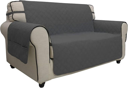 Easy-Going Sofa Slipcover Loveseat Cover Waterproof Couch Cover Washable Sofa Cover for 2 Cushion Couch Non-Slip Fabric Furniture Protector with Pocket for Pets Kids Dog Cat (Loveseat, Dark Gray)