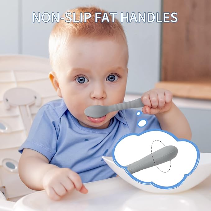ME.FAN Silicone Baby Feeding Spoons [6 Pack] First Stage Baby Infant Spoons - Baby Utensils Soft Training Spoon Self Feeding - Chew Spoon Set for Babies and Toddlers