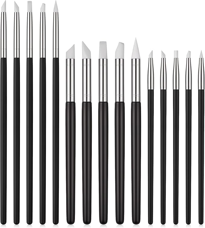 15Pcs Silicone Paint Brush, 5 Shape Head Silicone Paint Brushes, Rubber Tip Painting Brush for Clay, Pottery, Nail Art, Sculpting, DIY Crafts