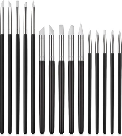 15Pcs Silicone Paint Brush, 5 Shape Head Silicone Paint Brushes, Rubber Tip Painting Brush for Clay, Pottery, Nail Art, Sculpting, DIY Crafts