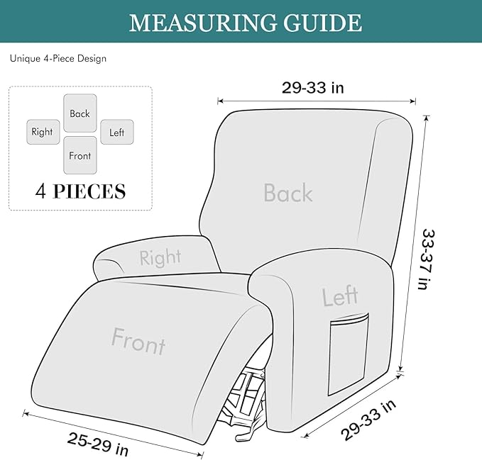 NILUOH Stretch Recliner Chair Cover 4-Pieces Recliner Covers for Large Recliner Jacquard Lazy Boy Chair Covers Soft Reclining Chair Cover Furniture Protector with Elastic Bottom (Leaf Dark Grey)