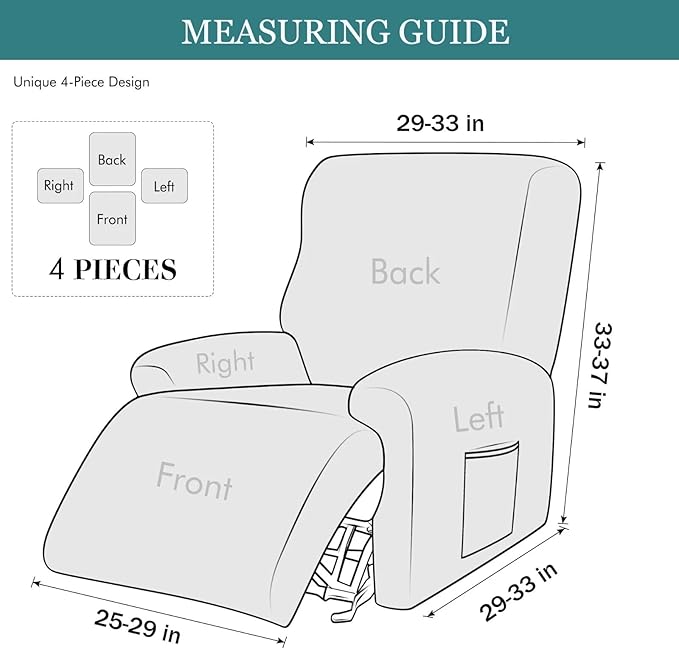 NILUOH Stretch Recliner Cover 4 Pieces Printed Lazy Boy Chair Covers Floral Patterned Recliner Sofa Slipcover Anti-Slip Fitted Furniture Protector with Elastic Bottom, A2