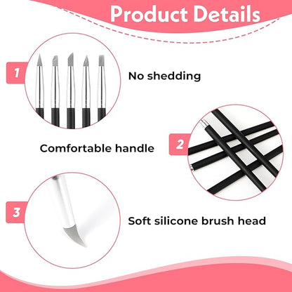 Silicone Brush, 15 Pcs Head Silicone Paint Brush Rubber Paint Pens Flexible Clay Carving Tools for Sculpting Handicraft Pottery Handicraft Nail Art Artwork Acrylic Paints, 5 Shapes (Black)