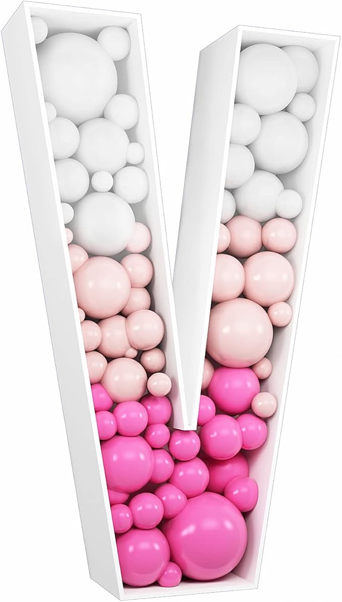 3FT Tall Mosaic Balloon Frame Letters Big Marquee Light Up Letters DIY Kit for Birthday Party Wedding Backdrop Decor Letter V Pre-Cut Foam Board