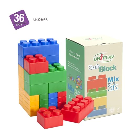 UNiPLAY Mix Soft Building Blocks - 36-Piece Set for Infant Early Learning, Cognitive Development, and Toddler Creative Play - Ages 3 Months+