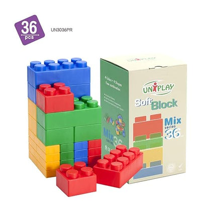UNiPLAY Mix Soft Building Blocks - 36-Piece Set for Infant Early Learning, Cognitive Development, and Toddler Creative Play - Ages 3 Months+