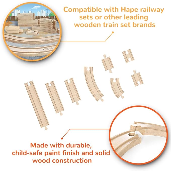 Hape 24 Pcs Wooden Railway Super Expansion Rail Pack| Compatible with Other Wooden Tracks