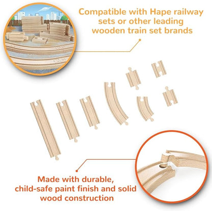 Hape 24 Pcs Wooden Railway Super Expansion Rail Pack| Compatible with Other Wooden Tracks