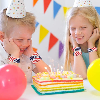 ArtCreativity Patriotic Slap Bracelets for Kids, Set of 12, Stars and Stripes Slap Wrist Bands, July 4th Party Favors for Kids, Red, White, and Blue Accessories for Memorial and Veterans Day