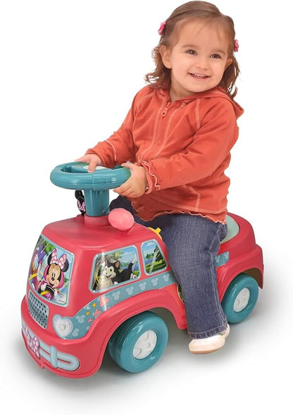 Kiddieland Disney Minnie Mouse Camper Ride-On, Lights & Sounds Foot-to-Floor Toddler Push Car with Storage, 12+ Months, 55 lb Limit