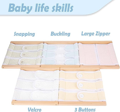 Montessori Wooden Toys for Dressing Learning Board Learning Basic Dressing Skills - Buttons, Snaps, Zippers, Belt Buckles & Velcro Toys for Toddlers 1 2 3 4 Year Old Sensory Toy Gifts(Buckle Clothing)