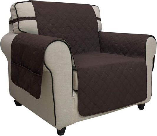 Easy-Going Sofa Slipcover Chair Cover Waterproof Couch Cover Washable Sofa Cover Non-Slip Fabric Furniture Protector with Pocket for Pets Covers Pets Kids Children Dog Cat (Chair, Chocolate)