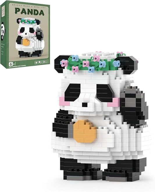 Mini Building Blocks Flower-Crowned Panda, Party Favors- Micro Blocks Panda Toy for Kids 6 7 8 9 10+, Mini Blocks Building Sets for Adults, Birthday for Boys and Girls(599PCS)