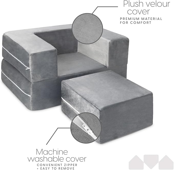 Milliard Kids Couch - Modular Kids Sofa for Toddler and Baby Playroom/Bedroom Furniture (Grey Small)