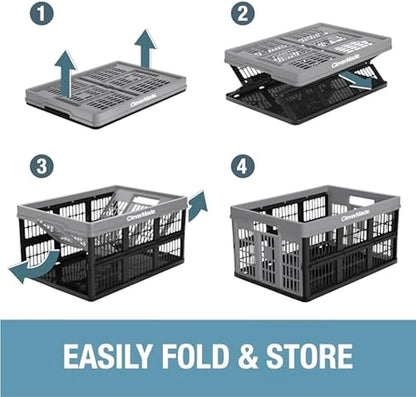 CleverMade Collapsible Utility Crates, Ocean, 3 Pack, 45L/11 Gal, 66 lbs Capacity, Stackable Containers, Heavy Duty, Space-Saving Baskets,Polypropylene (PP)