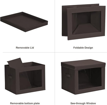 Homsorout Stackable Storage Bins with Lids - Large Storage Box with Lids, Foldable Closet Boxes for Organizing, Wardrobe Clothes Organizer with Window, Cubes Bins for Living Room, 6 Pack, Brown