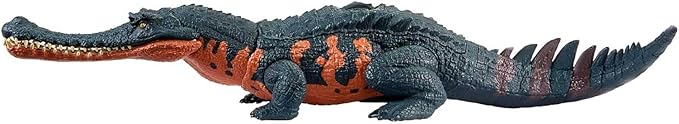 Mattel Jurassic World Wild Roar Dinosaur Toy with Sound & Attack Move, Gryposuchus Posable Action Figure Includes Digital Play, 11 inches Long