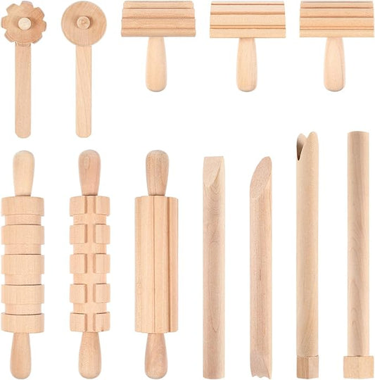 Kisangel 1set Wooden Tools Tool Set Pottery Tools Wood Hand Rollers for Clay for Kids Arts Crafts Christmas Birthday Favors