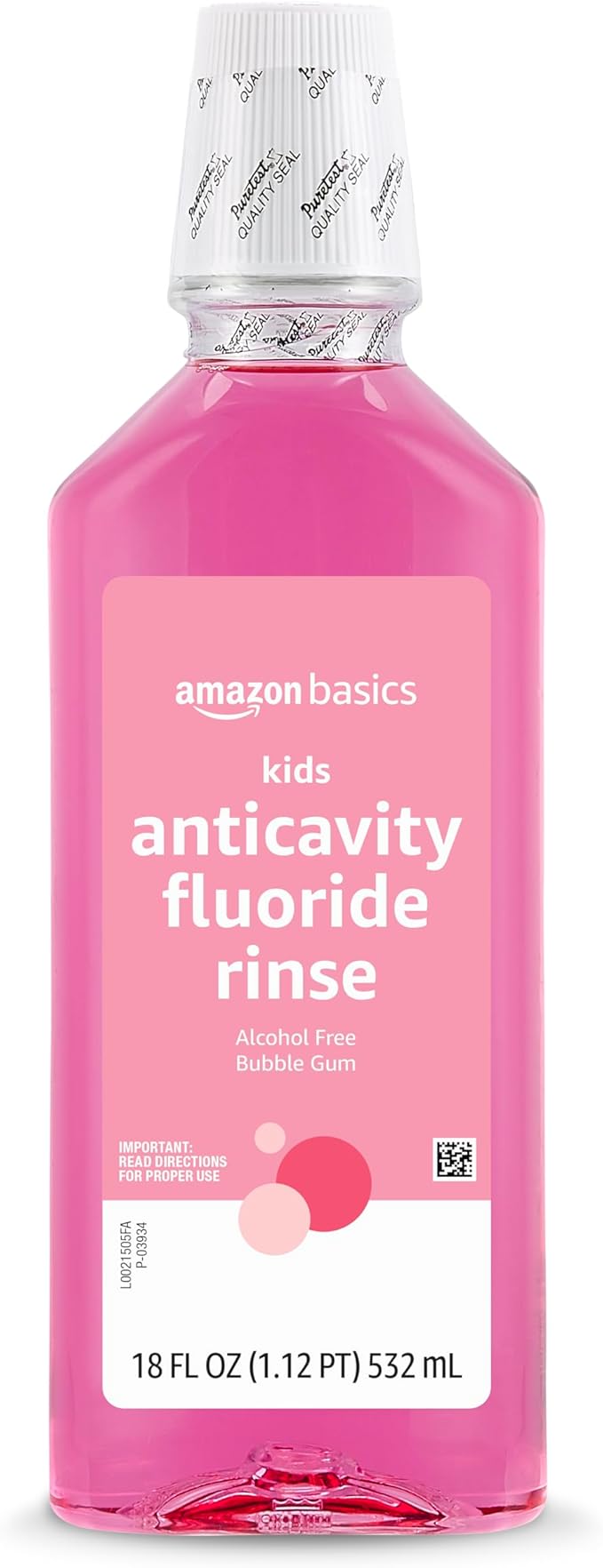 Amazon Basics Kids Mouthwash with Fluoride, Anticavity, Alcohol-Free Bubble Gum, 18 fl oz (Pack of 1)
