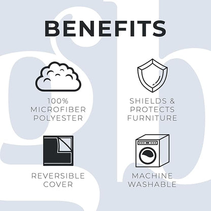 Reversible Floral Patchwork Furniture Protector Scalloped Edge Stain Resistant Printed Furniture Protector Maribel Collection (Recliner, Gray/Aqua)