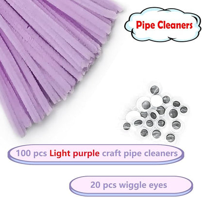 Cldamecy 100 pcs Light Purple Pipe Cleaners with 20 pcs Googly Eyes,Chenille Stems for Craft Project,Craft Pipe Cleaners for DIY Projects,Arts and Holiday Decoration