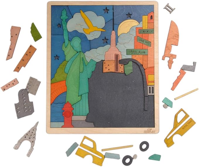 New York City Puzzle for Kids | 75 Piece Wooden Jigsaw Puzzle | Learning Educational Toys Gifts for Boys Girls 3+ Years | Discover New York City