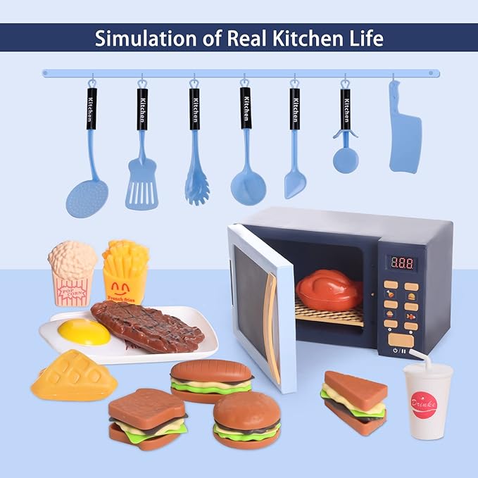 Sit to Stand Baby Walker, Activity Center with Music and Light, Kids Microwave Toy with Light and Sound, Realistic Toy Kitchen Appliances