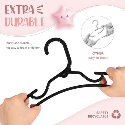HOUSE DAY Plastic Baby Hangers for Closet 60 Pack, Durable Plastic Kids Hangers for Baby Clothes, Thin & Compact Childrens Hangers, Space Saving Black Baby Hangers, Small Hangers for Kids Clothes