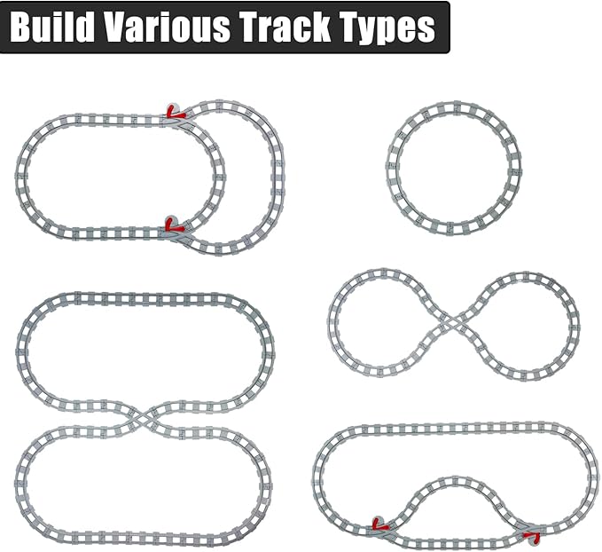 47-Piece Train Track Set,Classic Railway Tracks with 30 Curved Tracks,14 Straight Tracks,2 Switch Tracks,and 1 crossover track- Compatible with All Major Brands,Light Grey Toy Track Accessory for Kids