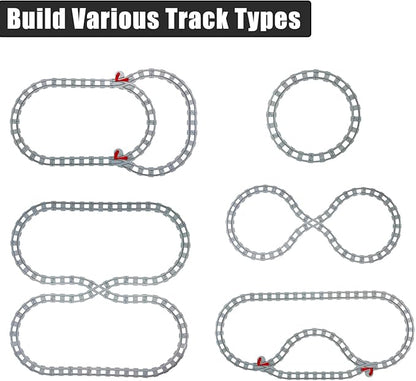 47-Piece Train Track Set,Classic Railway Tracks with 30 Curved Tracks,14 Straight Tracks,2 Switch Tracks,and 1 crossover track- Compatible with All Major Brands,Light Grey Toy Track Accessory for Kids