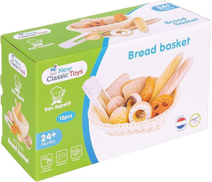 New Classic Toys Traditional Bread Basket - Pretend Play Toy for Kids Cooking Simulation Educational Toys and Color Perception Toy for Preschool Age Toddlers Boys Girls