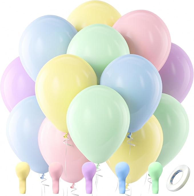 Bezente Pastel Balloons Latex Party Balloons, 100 Pack 12 inch Round Helium Multicolor Macaron Balloons for Easter Birthday Rainbow Party Bridal Shower Wedding Decorations
