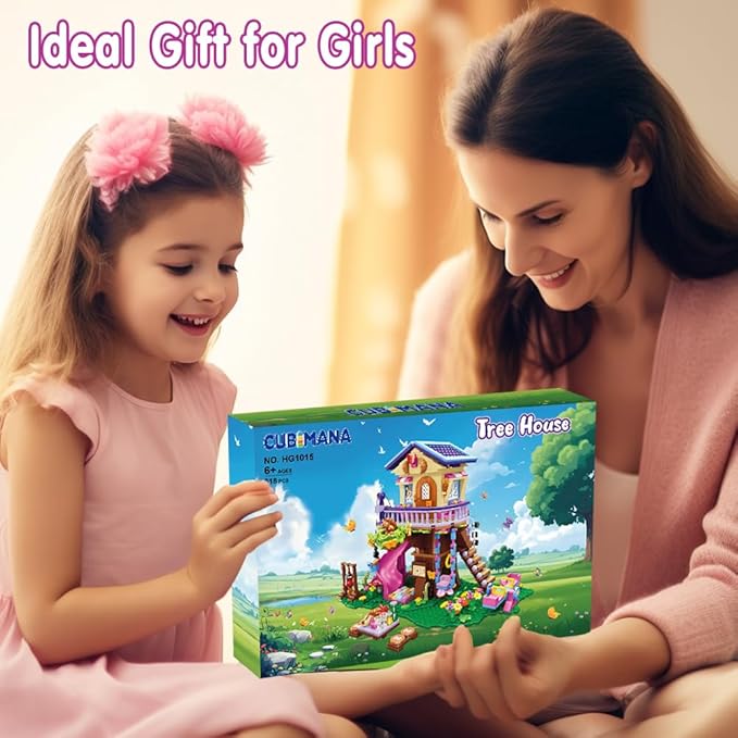 Treehouse Building Sets with LED Light - Tree House Building Block Toy, Friendship Up House Building Set with Slide & Stickers, Xmas Gift for Kids Girls Boys Age 6 7 8 9 10 11+（618PCS