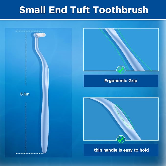 End Tuft Toothbrush, Orthodontic Toothbrush Small Head, Ultra Soft Gum Brushes for Braces, Implants, Retainers and Teeth Detail Cleaning, 6 Pcs
