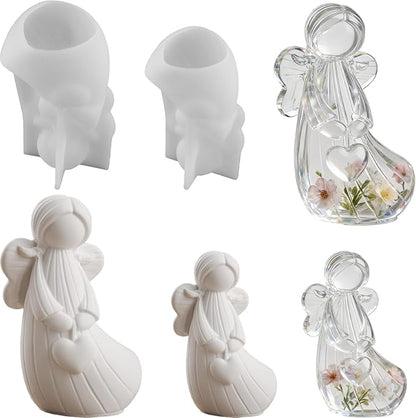2Pcs Angel Resin Silicone Mold Set Clear Epoxy Resin Casting Molds for Flower Preservation DIY Bookends Art Crafts Home Decor Ornament Keepsake Making Casting Projects Soap Clay Candle