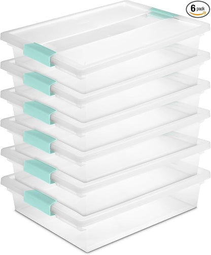 Sterilite 6-Pack Clip Box, Stackable Clear Plastic Bins with Latching Lids, Large - Writing, Arts or Crafts Supplies Storage Containers for Home, Office, Classroom and Workshop Organization