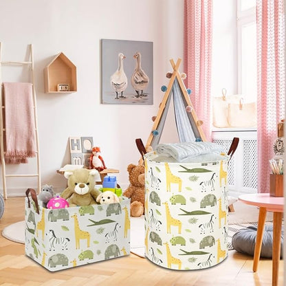 NTAOHAMPER Kids Laundry Hamper, Green Laundry Basket, Baby Nursery Hamper, Waterproof Storage Bin, Clothes Organizer Basket, Room Decor(Green Animal)