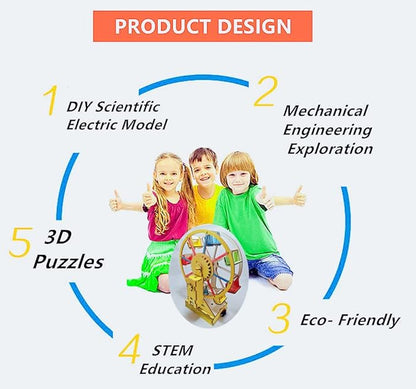 Electric Wooden Ferris Wheel Building Kit - DIY STEM Educational Toys for Girls and Boys - 3D Working Construction Scientific Model Kits - Engineering Assembly Project for Kids, Teens & Adults