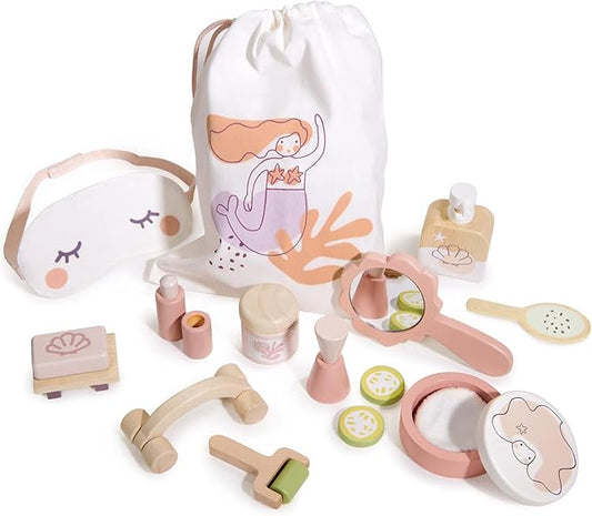 Tender Leaf Toys - Spa Retreat Set - 20 Piece Pretend Play Wood Pamper Set with Drawstring Bag - Develops Social and Language Skills - Age 3+