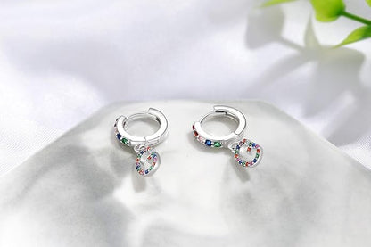 Presentski Initial Earrings 925 Sterling Silver Colorful Huggie Small Hoop Earrings Rainbow CZ Drop Dangle Simple Alphabet Earrings S925 Hypoallergenic Earring Letter A-Z for Daughter Women