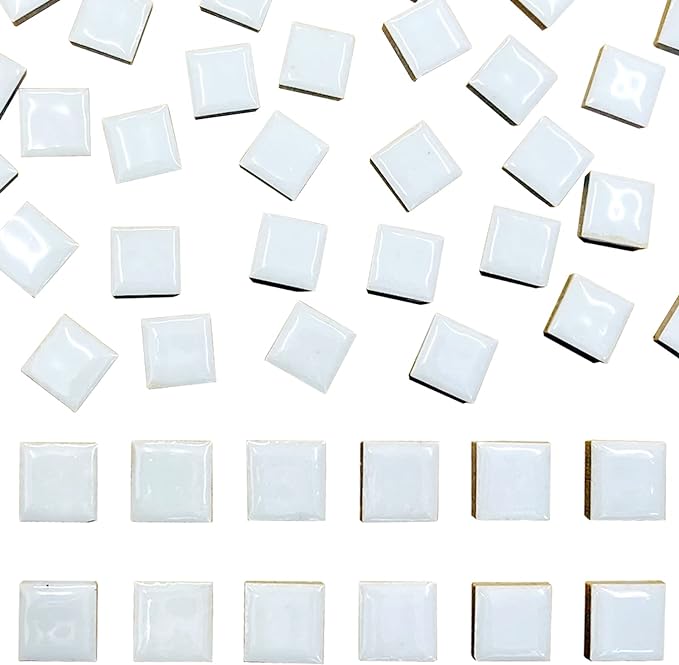 50 Pieces White Mosaic Tiles for Crafts 1" Ceramic Tiles Assorted Colors Square Ceramic Mosaic Project Supplies for Photo Frame Mosaic Stepping Stones Bath Old Pool Furniture Decor
