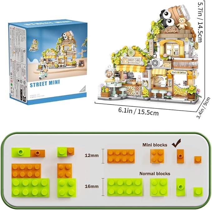 City Cafe Building Blocks Toys, Openable Coffee Shop Building Set for Boys Girls Age 8+,1077pcs Mini Bricks(Not Compatible with Lego) (Green)