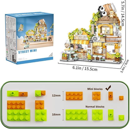 City Cafe Building Blocks Toys, Openable Coffee Shop Building Set for Boys Girls Age 8+,1077pcs Mini Bricks(Not Compatible with Lego) (Green)