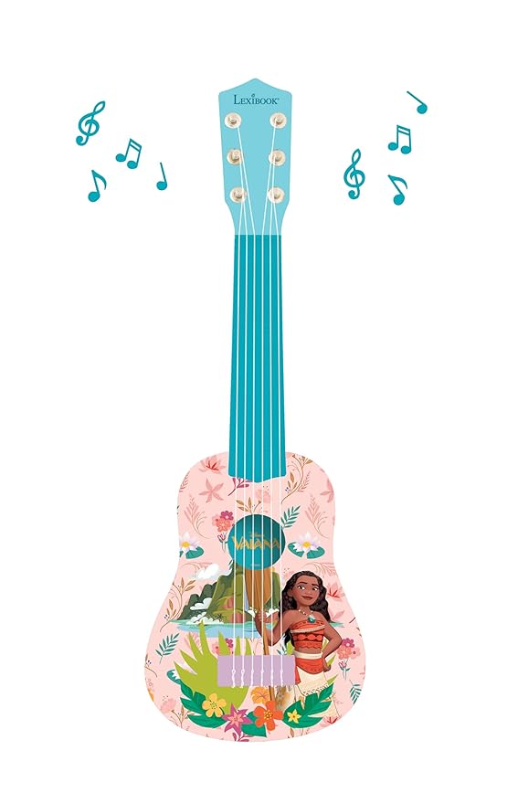 Lexibook, Disney Moana, My First Guitar for Children, 6 Nylon Strings, 53 cm / 21'', Guide Included, Pink/Blue, K200VN