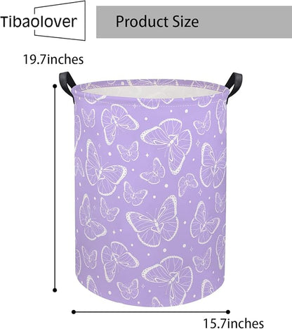 Kids Laundry Basket Baby Hamper Toy Storage Bin for Boys Room Decor Baby Nursery Hamper Gift Baskets for Bedroom Bathroom(Purple Butterfly)