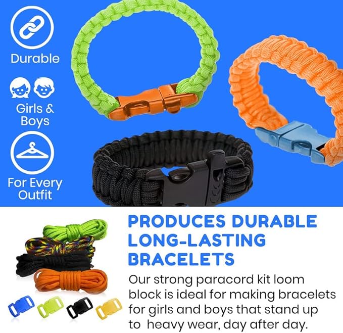 3 Bees & Me Paracord Bracelet Kit for Boys & Girls - Complete DIY Friendship Bracelet Maker Set with Jig Loom & Paracords for Kids, Tweens & Teens