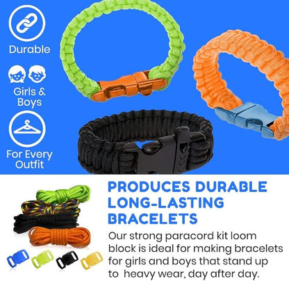 3 Bees & Me Paracord Bracelet Kit for Boys & Girls - Complete DIY Friendship Bracelet Maker Set with Jig Loom & Paracords for Kids, Tweens & Teens